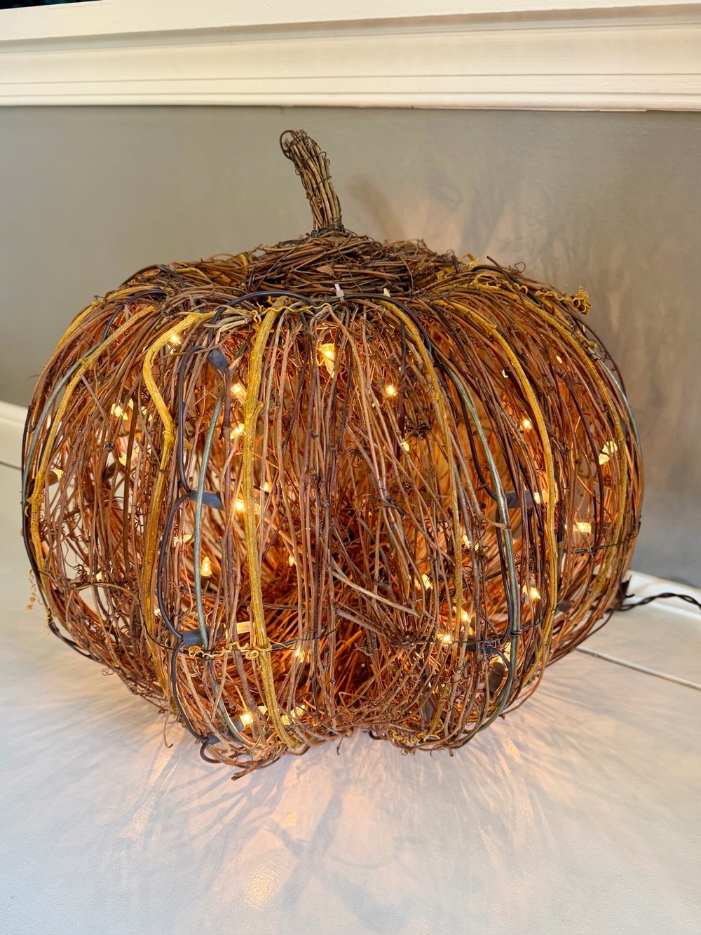Rustic Large Light Up Woven Vine Pumpkin 14" x 15"  Holiday Home Decor Halloween